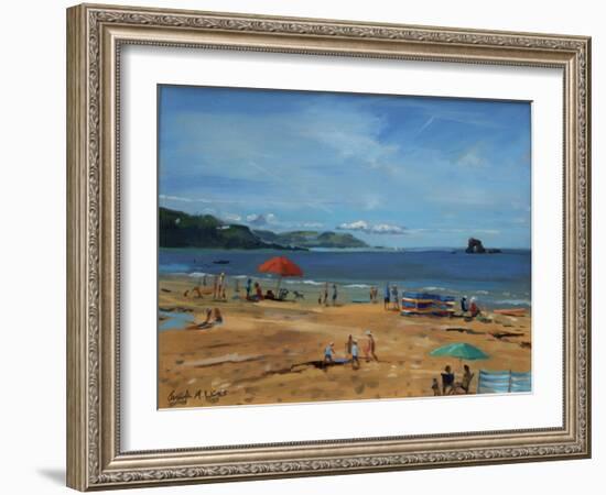 Thurlestone, Red Umbrella-Jennifer Wright-Framed Giclee Print