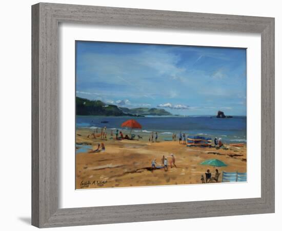 Thurlestone, Red Umbrella-Jennifer Wright-Framed Giclee Print