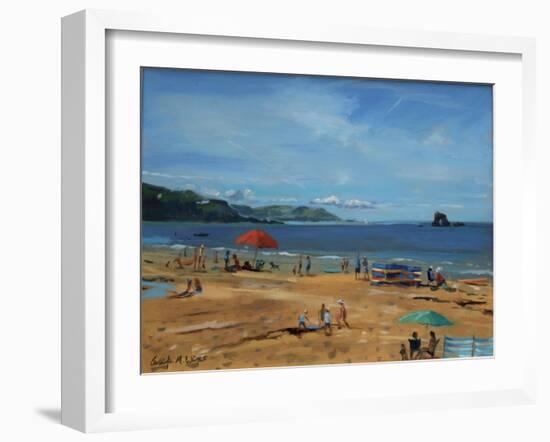 Thurlestone, Red Umbrella-Jennifer Wright-Framed Giclee Print