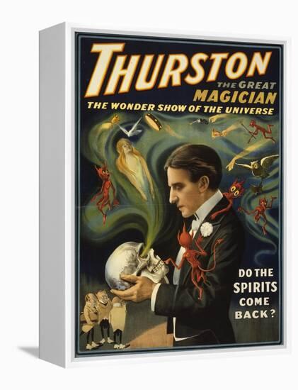 Thurston the Great Magician Holding Skull Magic Poster-Lantern Press-Framed Stretched Canvas