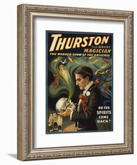 Thurston the Great Magician Holding Skull Magic Poster-Lantern Press-Framed Art Print