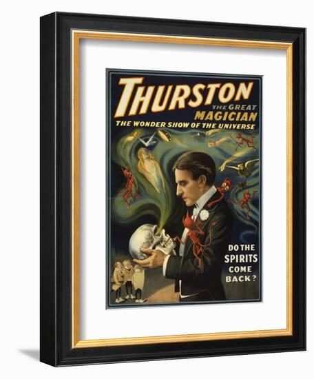 Thurston the Great Magician Holding Skull Magic Poster-Lantern Press-Framed Art Print