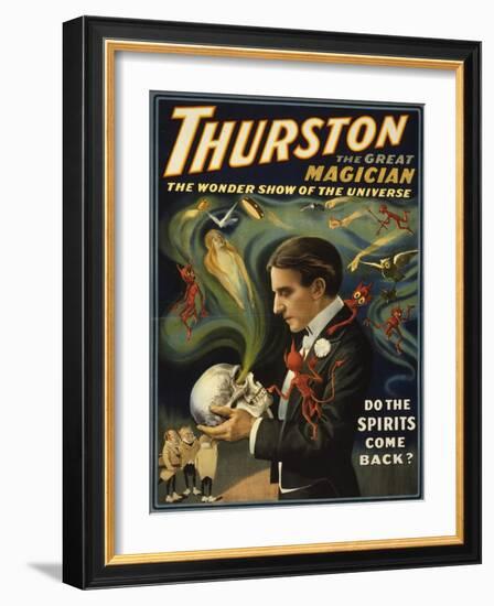 Thurston the Great Magician Holding Skull Magic Poster-Lantern Press-Framed Art Print