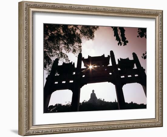 Tian Tan Buddhais Framed by a Chinese Gate at Ngong Ping-Andrew Watson-Framed Photographic Print