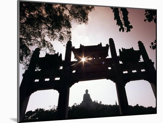 Tian Tan Buddhais Framed by a Chinese Gate at Ngong Ping-Andrew Watson-Mounted Photographic Print