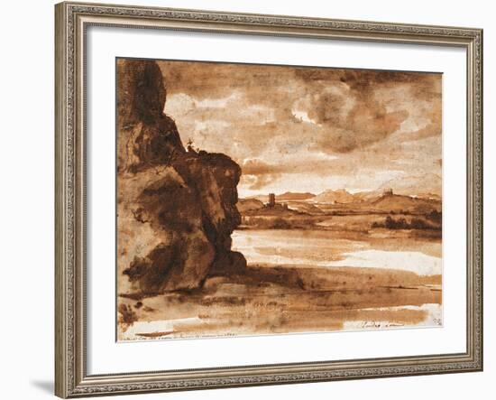 Tiber Landscape North of Rome with Dark Cloudy Sky, Between 1630 and 1640-Claude Lorraine-Framed Giclee Print