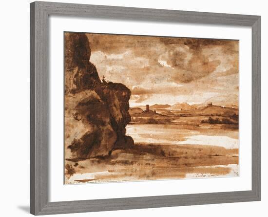 Tiber Landscape North of Rome with Dark Cloudy Sky, Between 1630 and 1640-Claude Lorraine-Framed Giclee Print