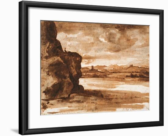 Tiber Landscape North of Rome with Dark Cloudy Sky, Between 1630 and 1640-Claude Lorraine-Framed Giclee Print