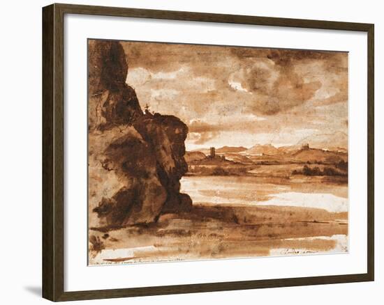 Tiber Landscape North of Rome with Dark Cloudy Sky, Between 1630 and 1640-Claude Lorraine-Framed Giclee Print