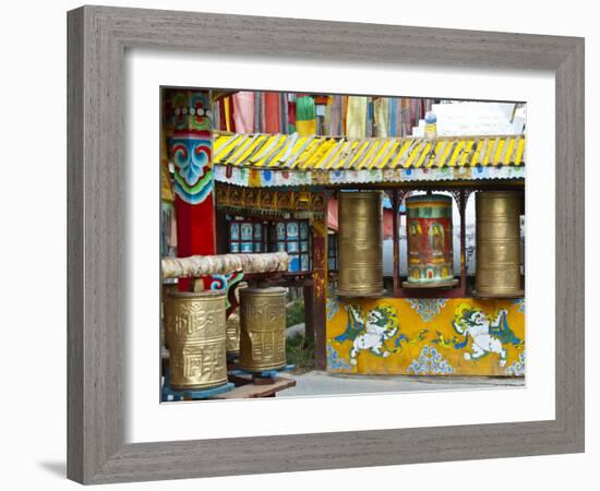 Tibetan Buddhist Prayer Wheels at Shuzheng Village, Sichuan Province, China-Charles Crust-Framed Photographic Print