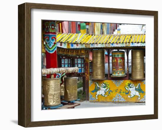 Tibetan Buddhist Prayer Wheels at Shuzheng Village, Sichuan Province, China-Charles Crust-Framed Photographic Print