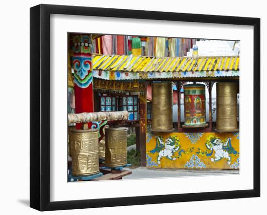 Tibetan Buddhist Prayer Wheels at Shuzheng Village, Sichuan Province, China-Charles Crust-Framed Photographic Print
