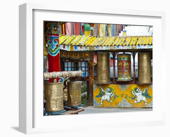 Tibetan Buddhist Prayer Wheels at Shuzheng Village, Sichuan Province, China-Charles Crust-Framed Photographic Print