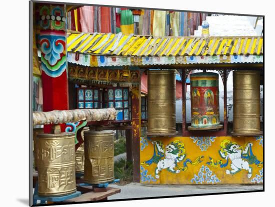 Tibetan Buddhist Prayer Wheels at Shuzheng Village, Sichuan Province, China-Charles Crust-Mounted Photographic Print