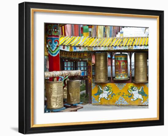 Tibetan Buddhist Prayer Wheels at Shuzheng Village, Sichuan Province, China-Charles Crust-Framed Photographic Print