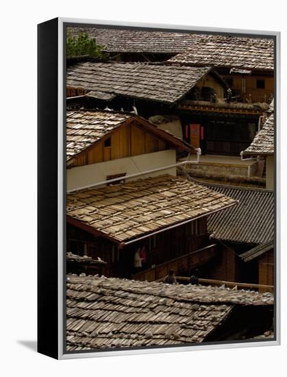 Tibetan House Rooves, Zhongdian, Deqin Tibetan Autonomous Prefecture, Yunnan Province, China-Pete Oxford-Framed Premier Image Canvas