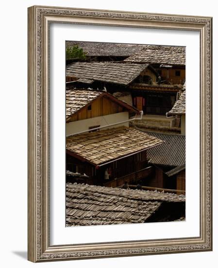 Tibetan House Rooves, Zhongdian, Deqin Tibetan Autonomous Prefecture, Yunnan Province, China-Pete Oxford-Framed Photographic Print