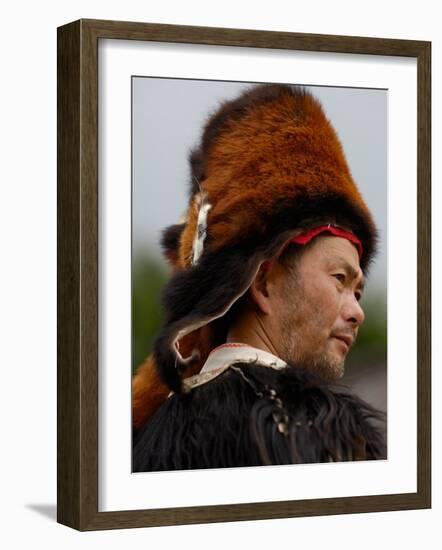 Tibetan Man Wearing Winter Hat, Lijiang, Yunnan Province, China-Pete Oxford-Framed Photographic Print