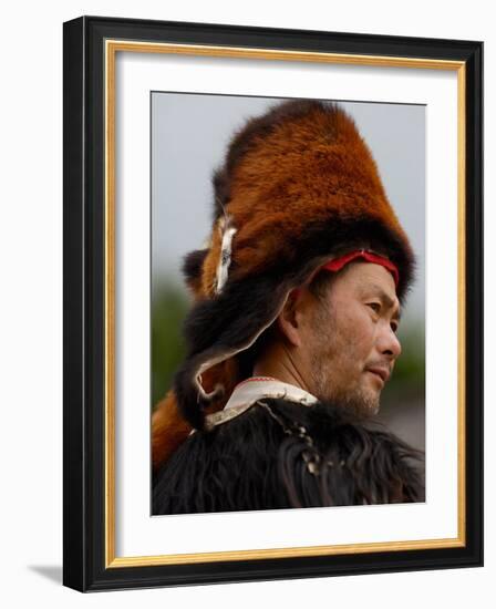 Tibetan Man Wearing Winter Hat, Lijiang, Yunnan Province, China-Pete Oxford-Framed Photographic Print