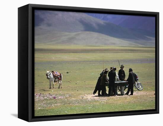 Tibetan Men Play Pool-null-Framed Premier Image Canvas