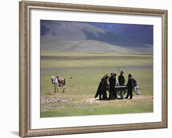 Tibetan Men Play Pool--Framed Photographic Print