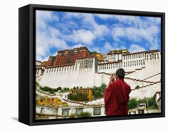 Tibetan Monk with Potala Palace, Lhasa, Tibet, China-Keren Su-Framed Premier Image Canvas