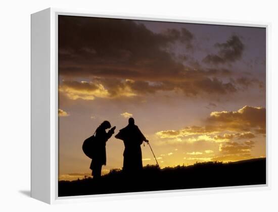 Tibetan Pilgrims on the High Plateau at Dusk, Tibet-Keren Su-Framed Premier Image Canvas