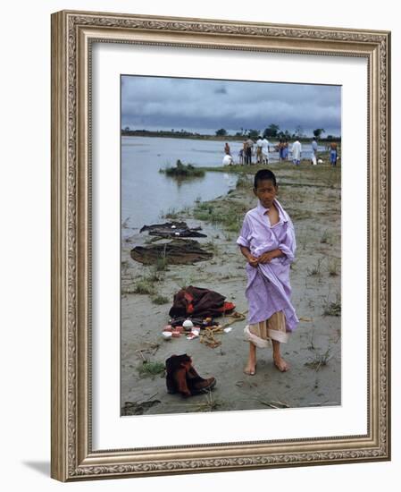 Tibetan Refugees on Beach at Misamari Camp-John Dominis-Framed Photographic Print