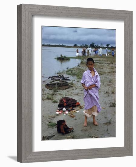 Tibetan Refugees on Beach at Misamari Camp-John Dominis-Framed Photographic Print