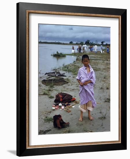 Tibetan Refugees on Beach at Misamari Camp-John Dominis-Framed Photographic Print