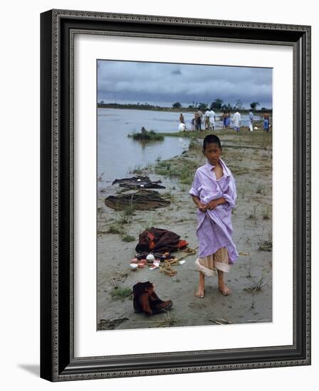 Tibetan Refugees on Beach at Misamari Camp-John Dominis-Framed Photographic Print