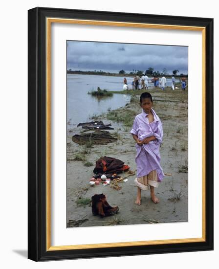 Tibetan Refugees on Beach at Misamari Camp-John Dominis-Framed Photographic Print