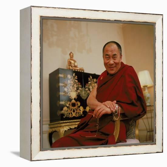 Tibetan Spiritual Leader in Exile Dalai Lama in Smiling Portrait-Ted Thai-Framed Premier Image Canvas