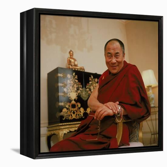 Tibetan Spiritual Leader in Exile Dalai Lama in Smiling Portrait-Ted Thai-Framed Premier Image Canvas