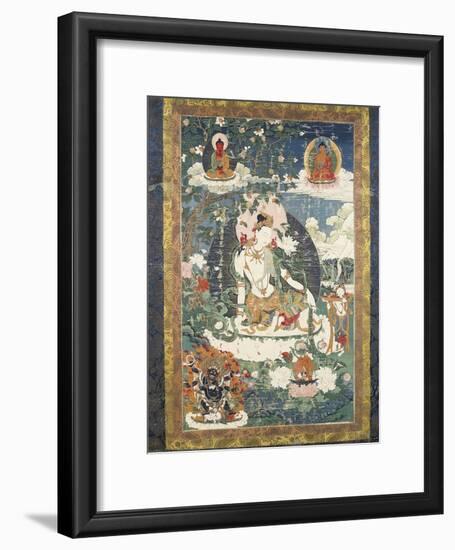 Tibetan Tanka Depicting Relaxed Buddhist Avalokitesvara-null-Framed Art Print