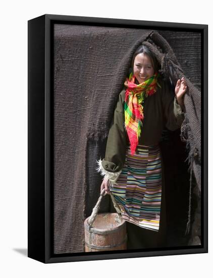 Tibetan Woman Carrying a Bucket to the Tent, East Himalayas, Tibet, China-Keren Su-Framed Premier Image Canvas