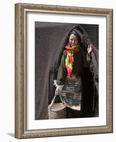 Tibetan Woman Carrying a Bucket to the Tent, East Himalayas, Tibet, China-Keren Su-Framed Photographic Print