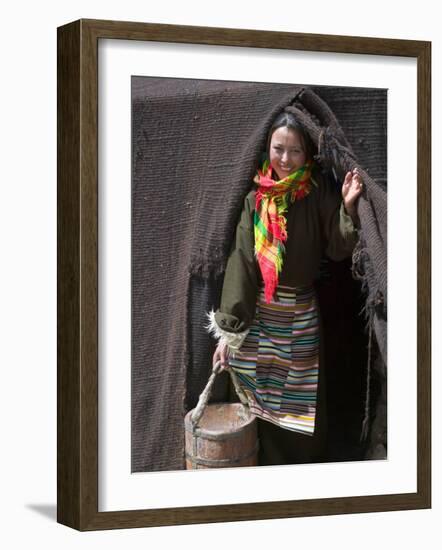 Tibetan Woman Carrying a Bucket to the Tent, East Himalayas, Tibet, China-Keren Su-Framed Photographic Print