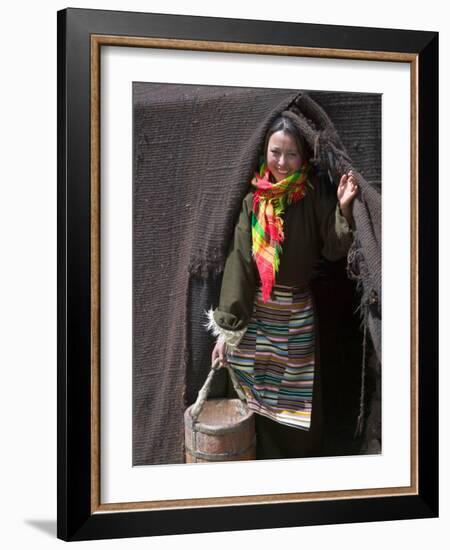 Tibetan Woman Carrying a Bucket to the Tent, East Himalayas, Tibet, China-Keren Su-Framed Photographic Print