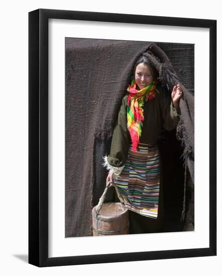 Tibetan Woman Carrying a Bucket to the Tent, East Himalayas, Tibet, China-Keren Su-Framed Photographic Print