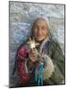 Tibetan Woman Holding Praying Wheel in Sakya Monastery, Tibet, China-Keren Su-Mounted Photographic Print