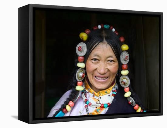 Tibetan Woman, Tibet, China-Keren Su-Framed Premier Image Canvas