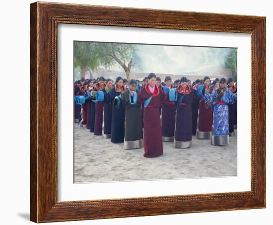 Tibetan Women Pray at Harvest Festival, Tongren Area, Qinghai Province, China-Gina Corrigan-Framed Photographic Print