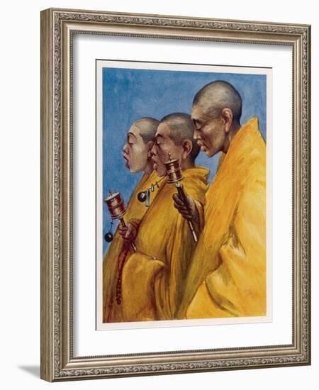 Tibetan "Yellow Monks" Using Prayer Wheels-Henry Savage Landor-Framed Art Print