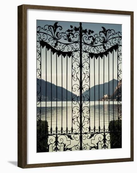 Ticino, Lake Lugano, Lugano, Parco Civico Gate Lake View, Switzerland-Walter Bibikow-Framed Photographic Print