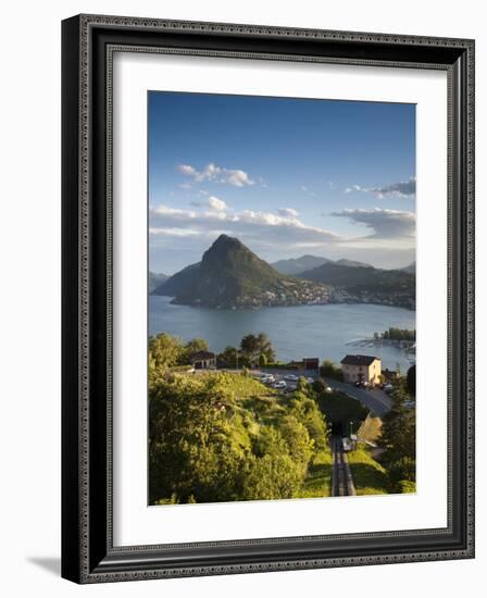 Ticino, Lake Lugano, Lugano, Town View and Monte San Salvador from Monte Bre, Switzerland-Walter Bibikow-Framed Photographic Print