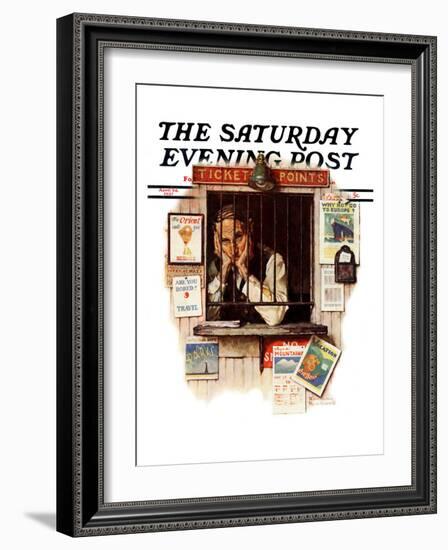 "Ticket Agent" Saturday Evening Post Cover, April 24,1937-Norman Rockwell-Framed Giclee Print