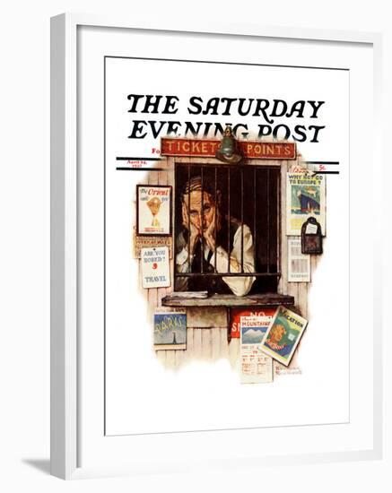 "Ticket Agent" Saturday Evening Post Cover, April 24,1937-Norman Rockwell-Framed Giclee Print
