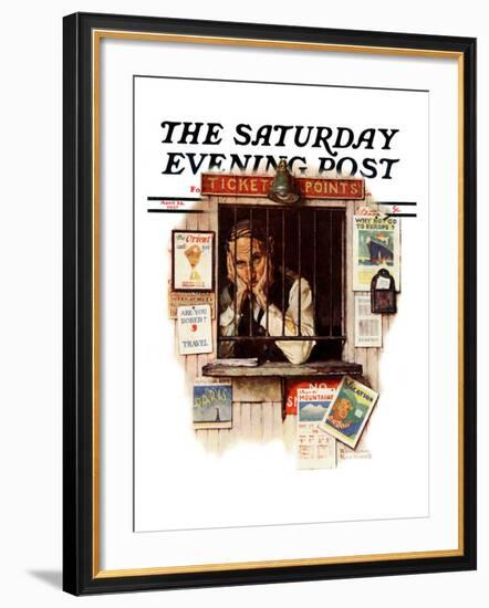 "Ticket Agent" Saturday Evening Post Cover, April 24,1937-Norman Rockwell-Framed Giclee Print