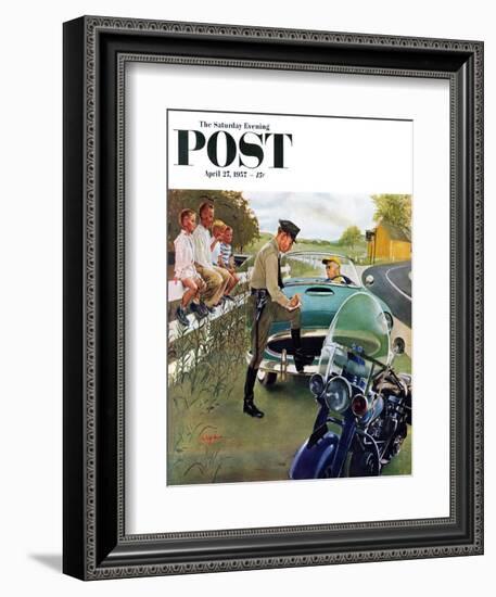 "Ticket for Roadster" Saturday Evening Post Cover, April 27, 1957-George Hughes-Framed Giclee Print